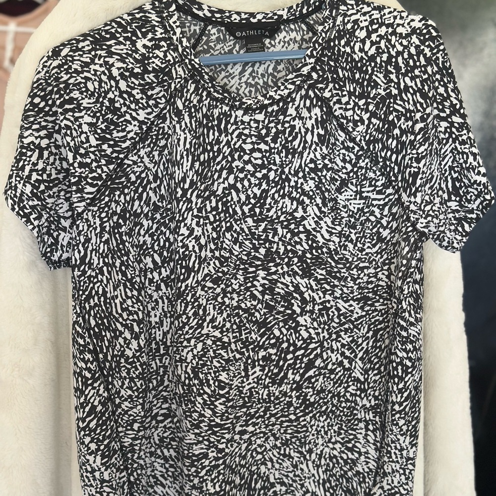 Athleta Black and White Fitted Polo T-Shirt
